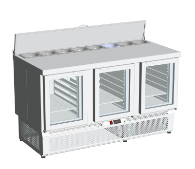 UT-0153629 - Стол холодильный СТ СХН для салатов 1485х700х870 8GN1-6 (борт, 3 двери стекло)