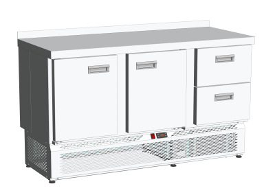 UT-0125457 - Стол холодильный 1485х600х870 мм (борт, 2 двери, 2 ящика)
