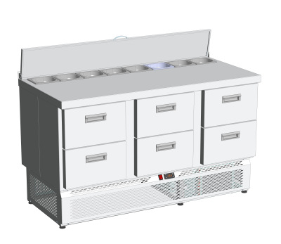 UT-0153628 - Стол холодильный СТ СХН для салатов 1485х700х870 8GN1-6 (борт, 6 ящиков)
