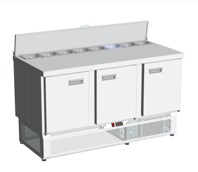 UT-0153209 - Стол холодильный МВ СТ СХН для салатов 1485х700х870 8GN1-6 (борт, 3 двери) отк