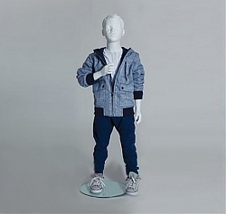 9003К Манекен детский матово-белый на стеклянном основании, 6 лет мальчик,120 см